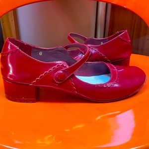 Irregular Choice red patent Mary Jane’s, size 6